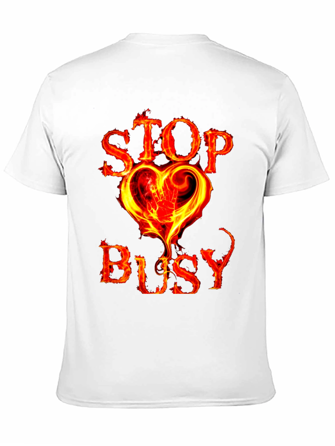 Stop Busy Flaming Heart Graphic Black Tee
