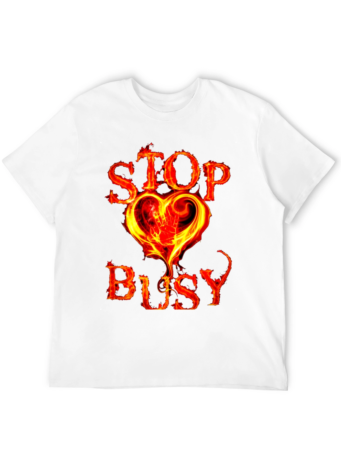 Stop Busy Flaming Heart Graphic Black Tee