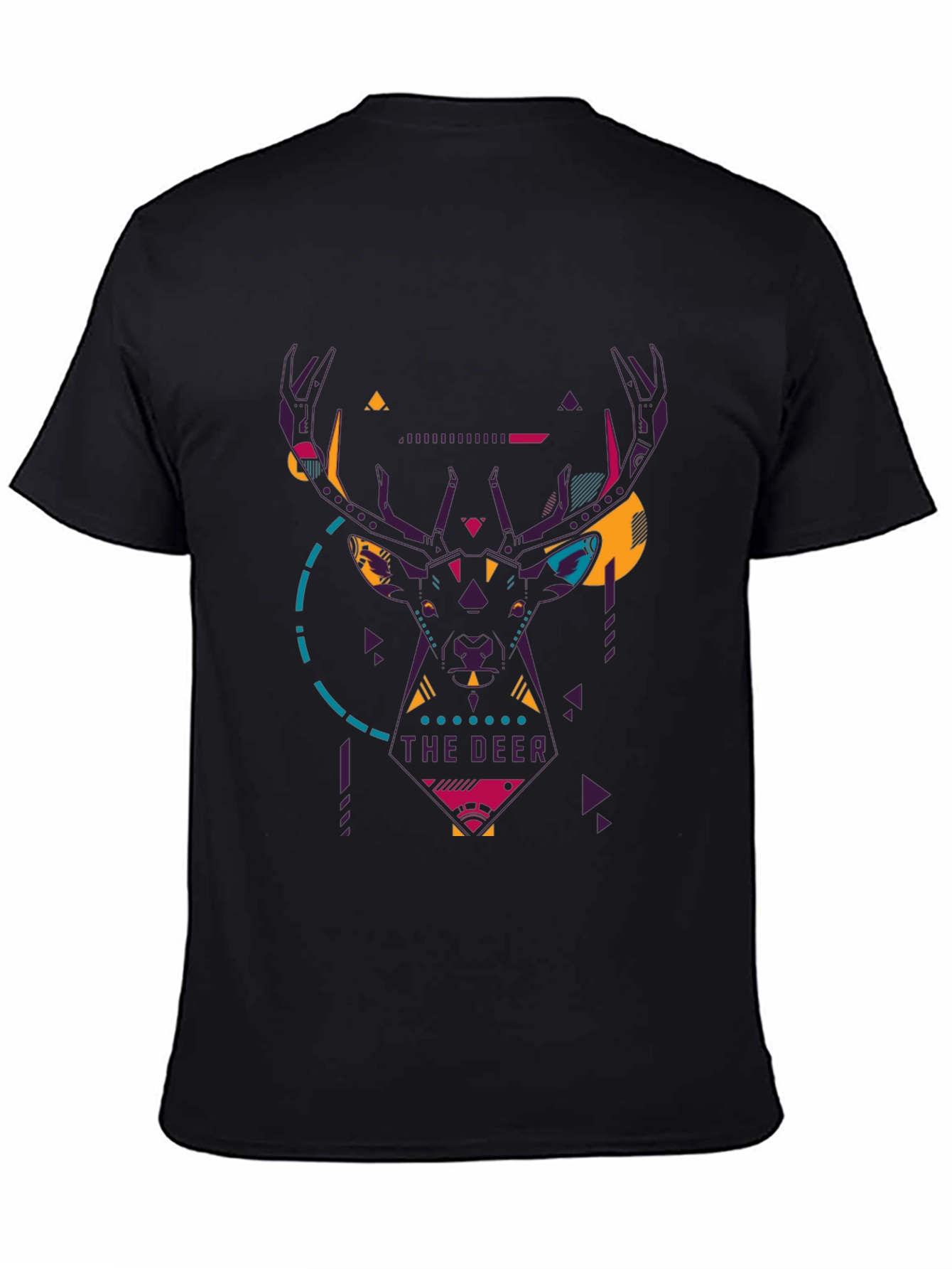 Geometric Deer Graphic Black T-Shirt