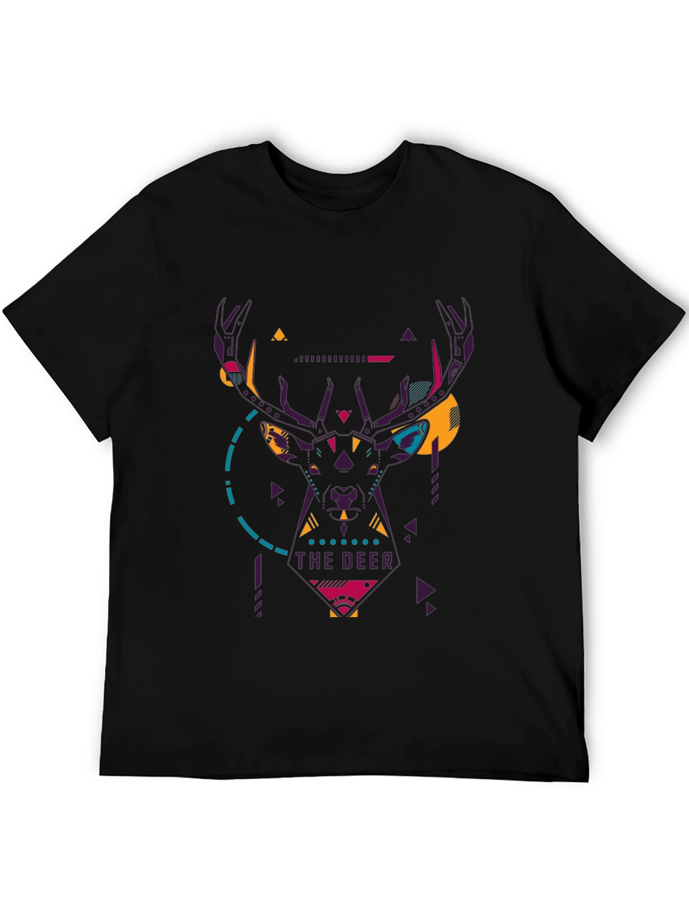 Geometric Deer Graphic Black T-Shirt
