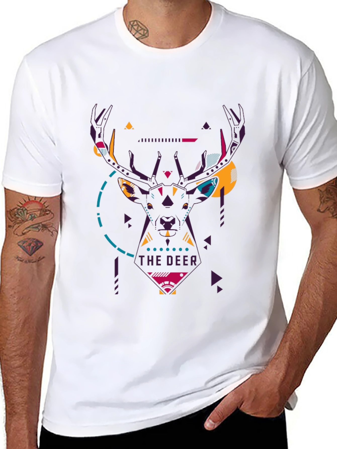 Geometric Deer Graphic Black T-Shirt
