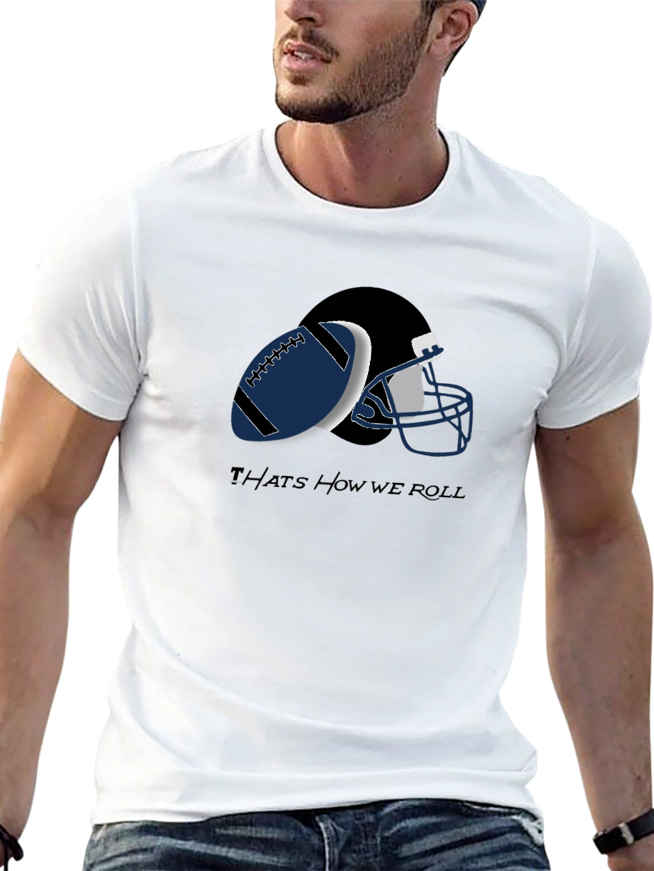 Football Helmet and Ball Graphic T-Shirt