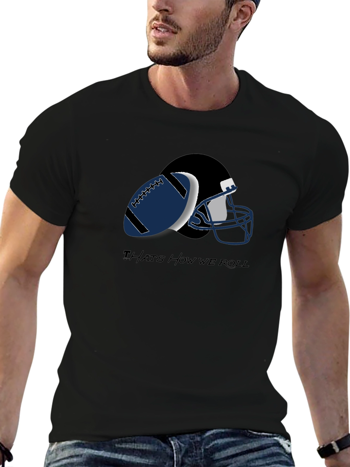 Football Helmet and Ball Graphic T-Shirt