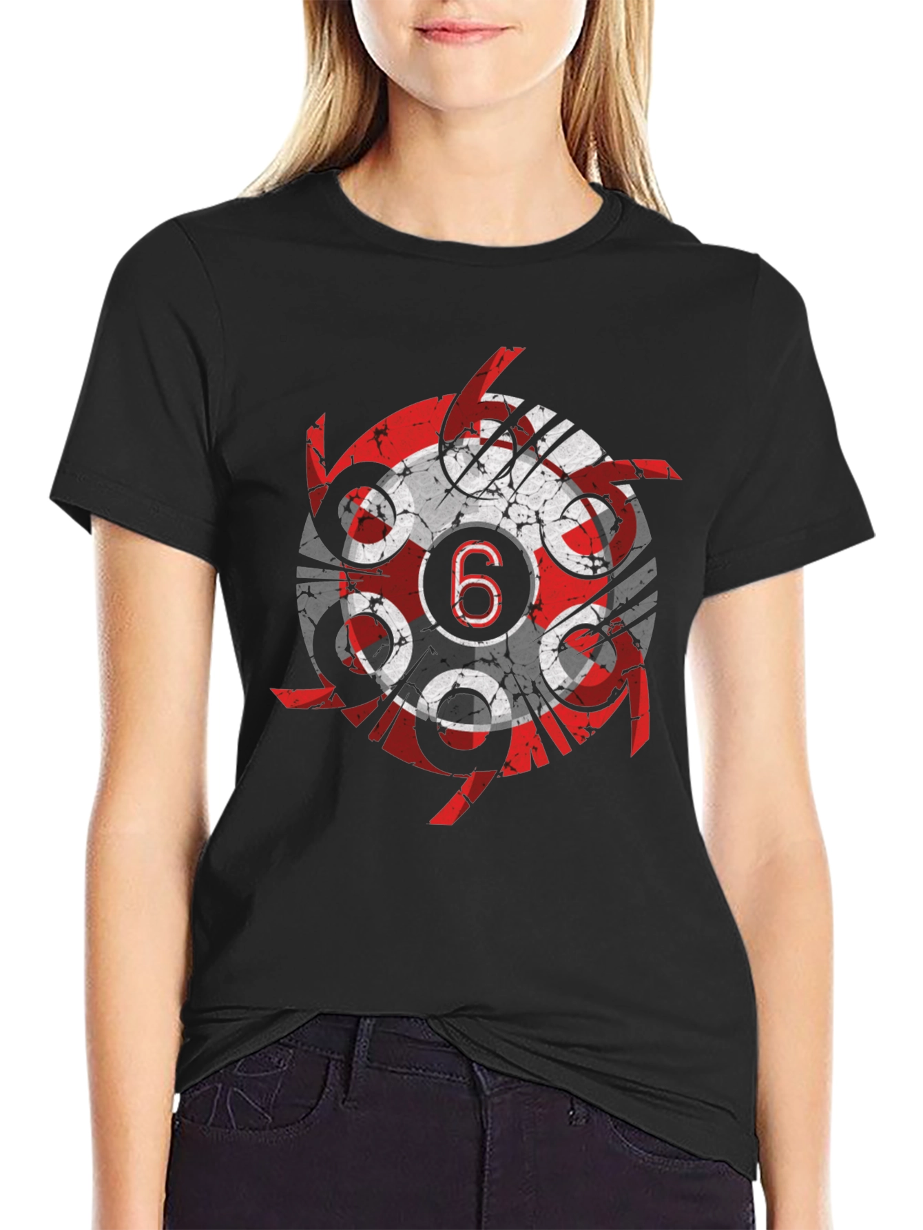 Grunge Circular 6 Design Black T-Shirt
