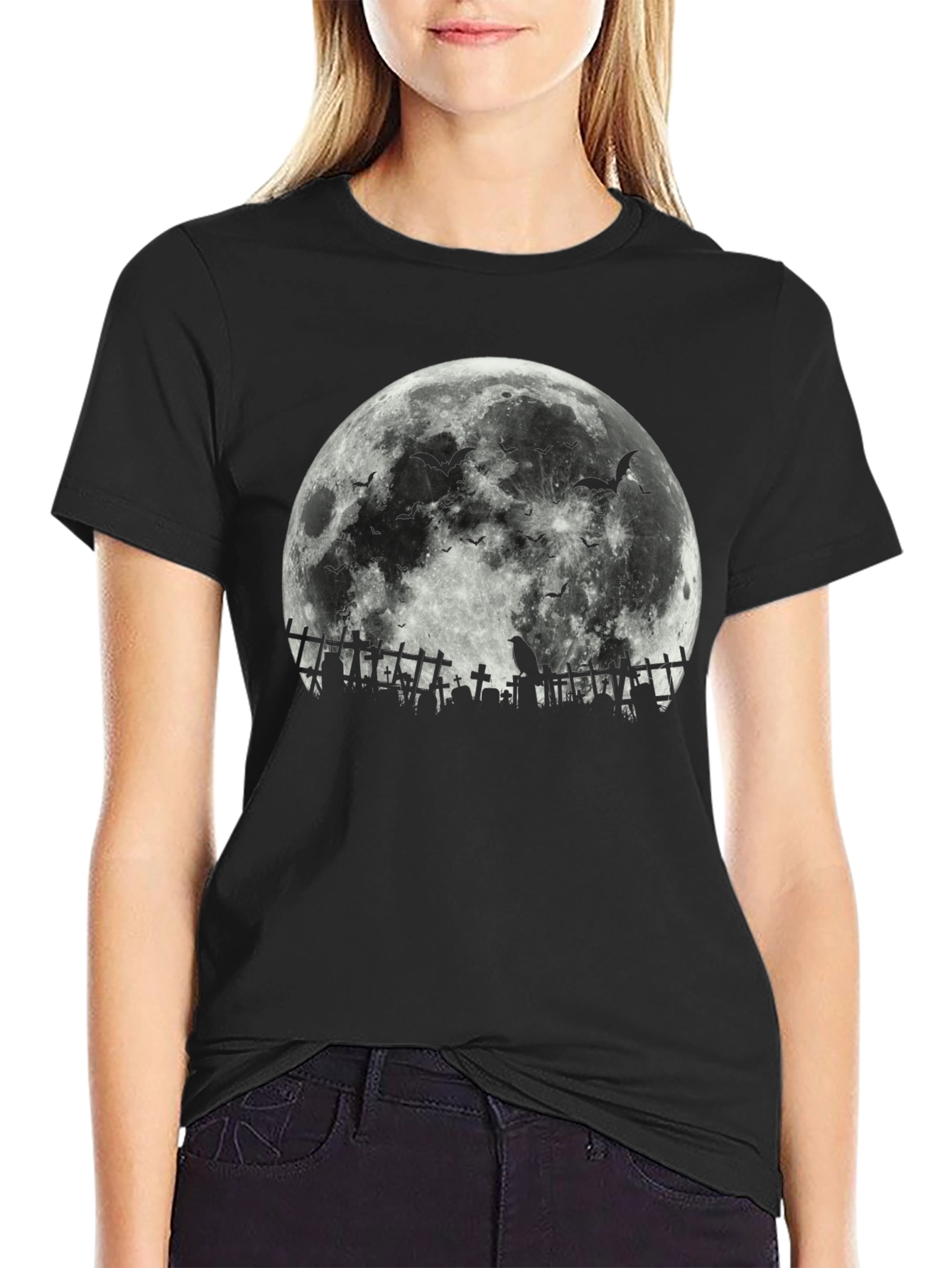 Halloween Moon Bats Cemetery T-Shirt