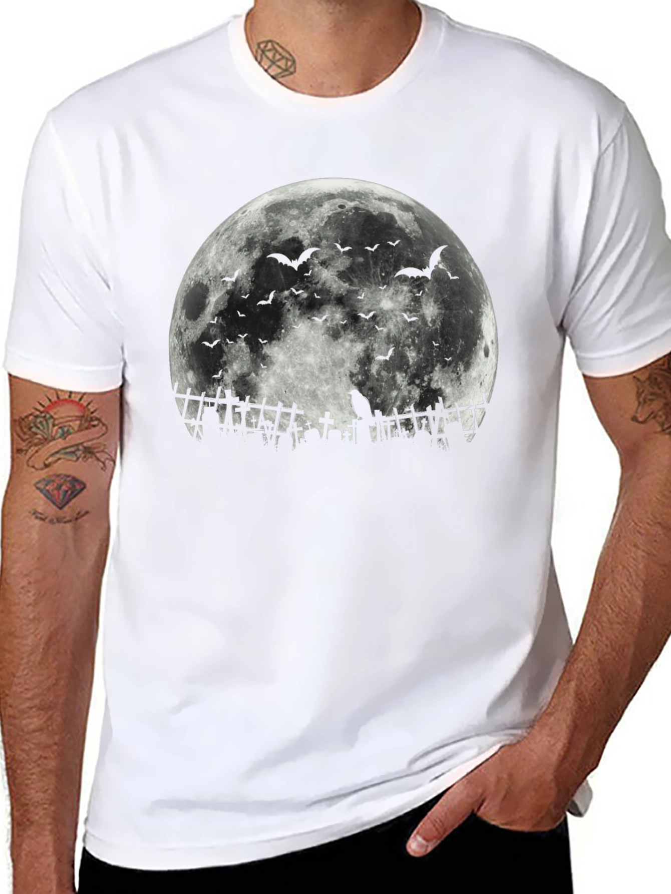 Halloween Moon Bats Cemetery T-Shirt