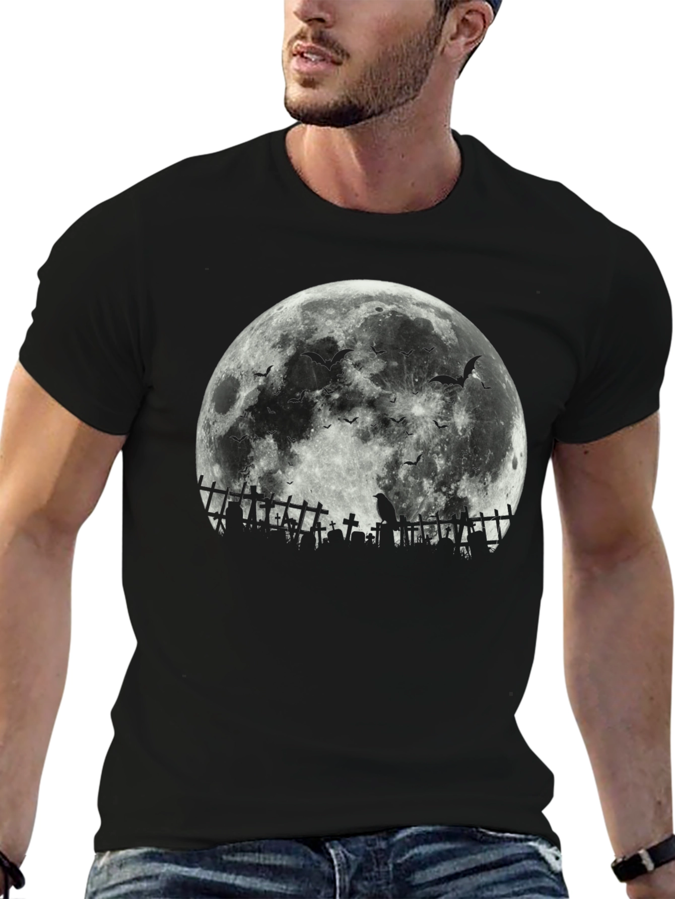 Halloween Moon Bats Cemetery T-Shirt