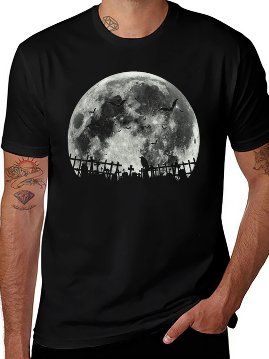Halloween Moon Bats Cemetery T-Shirt