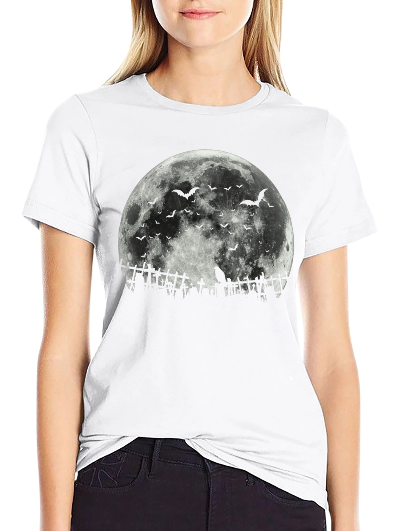Halloween Moon Bats Cemetery T-Shirt