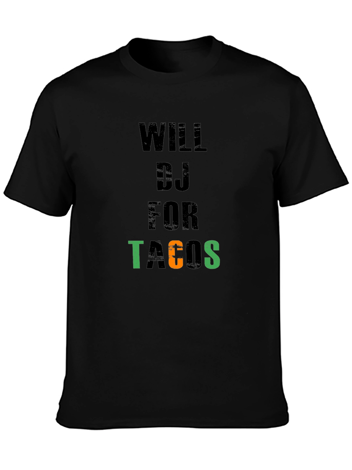 Will DJ for Tacos Black Cotton Graphic Tee