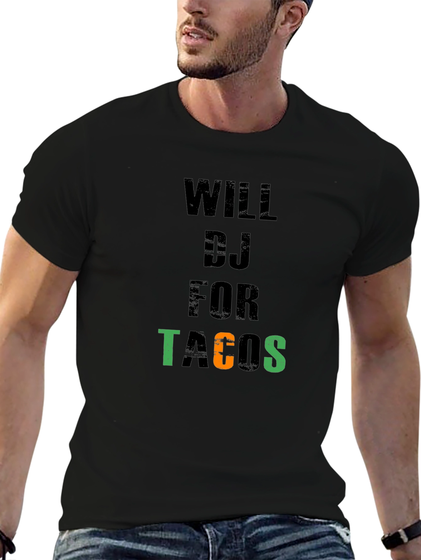 Will DJ for Tacos Black Cotton Graphic Tee