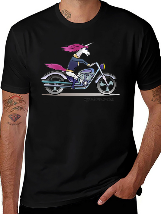 Unicorn Biker Graphic T-Shirt - Black Cotton Tee