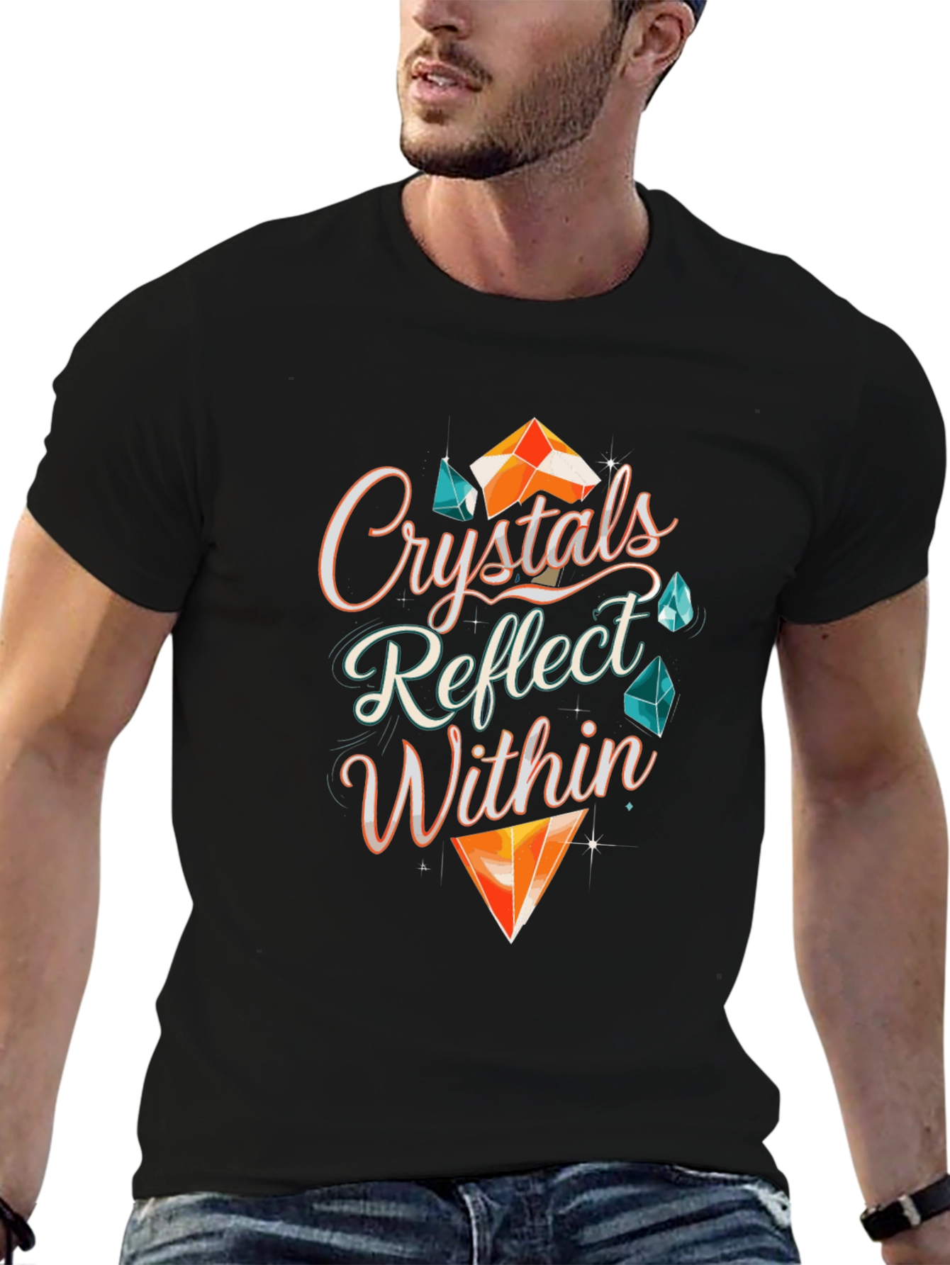 Crystals Reflect Within Black T-Shirt