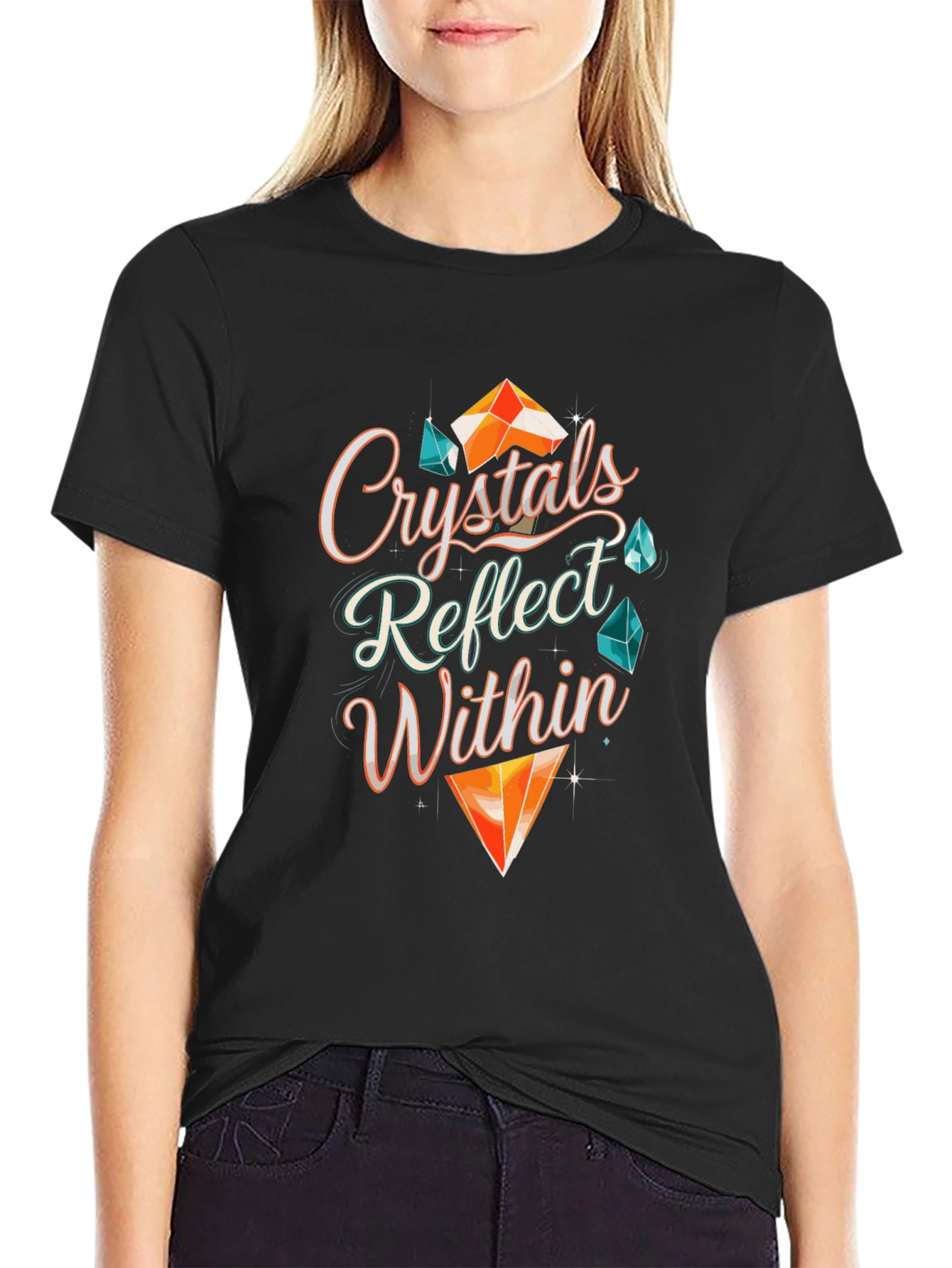 Crystals Reflect Within Black T-Shirt