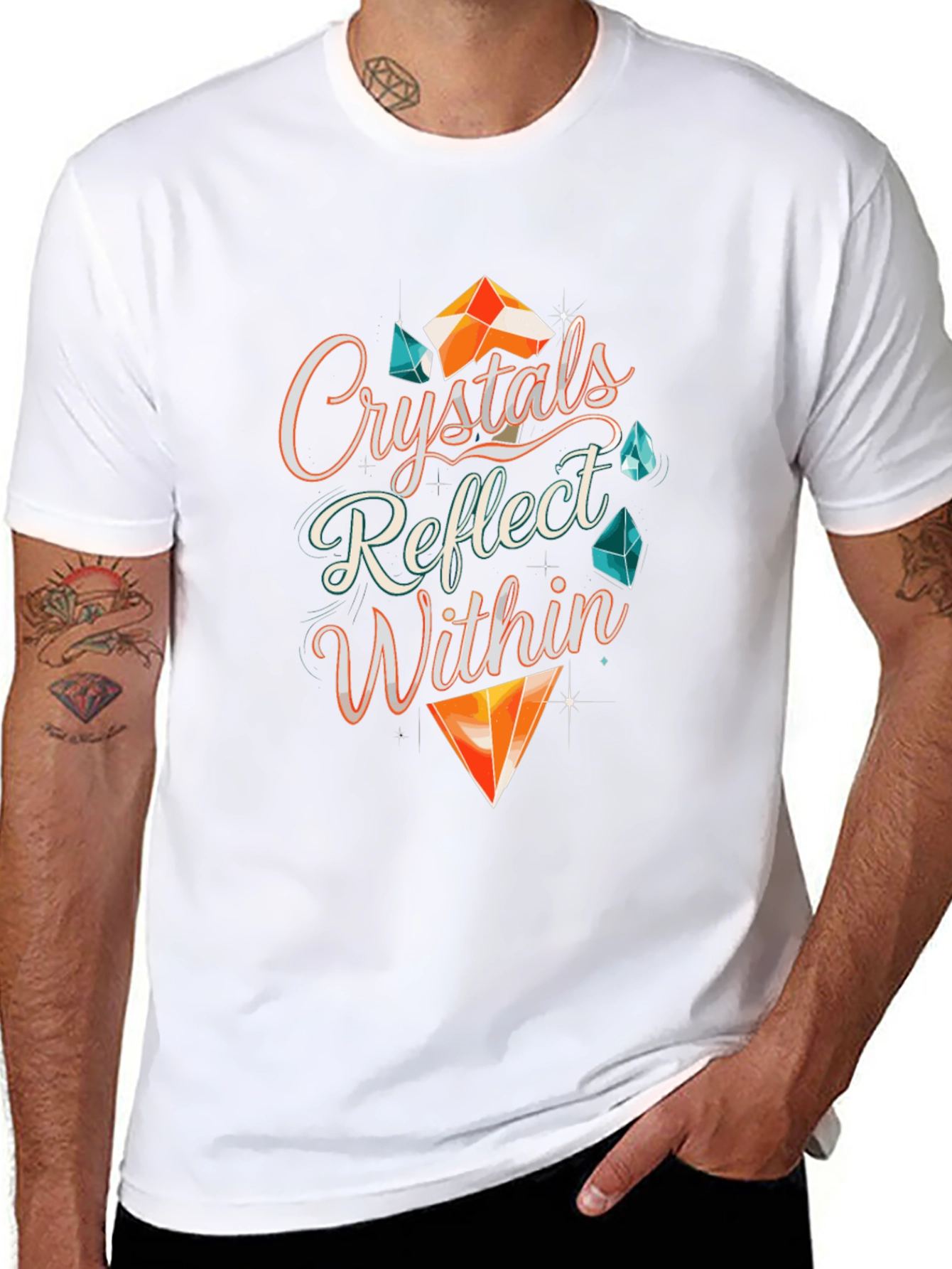Crystals Reflect Within Black T-Shirt