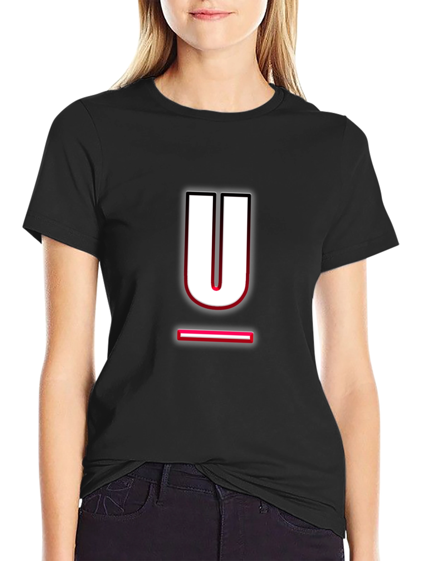 Modern Black T-Shirt with Letter U Design