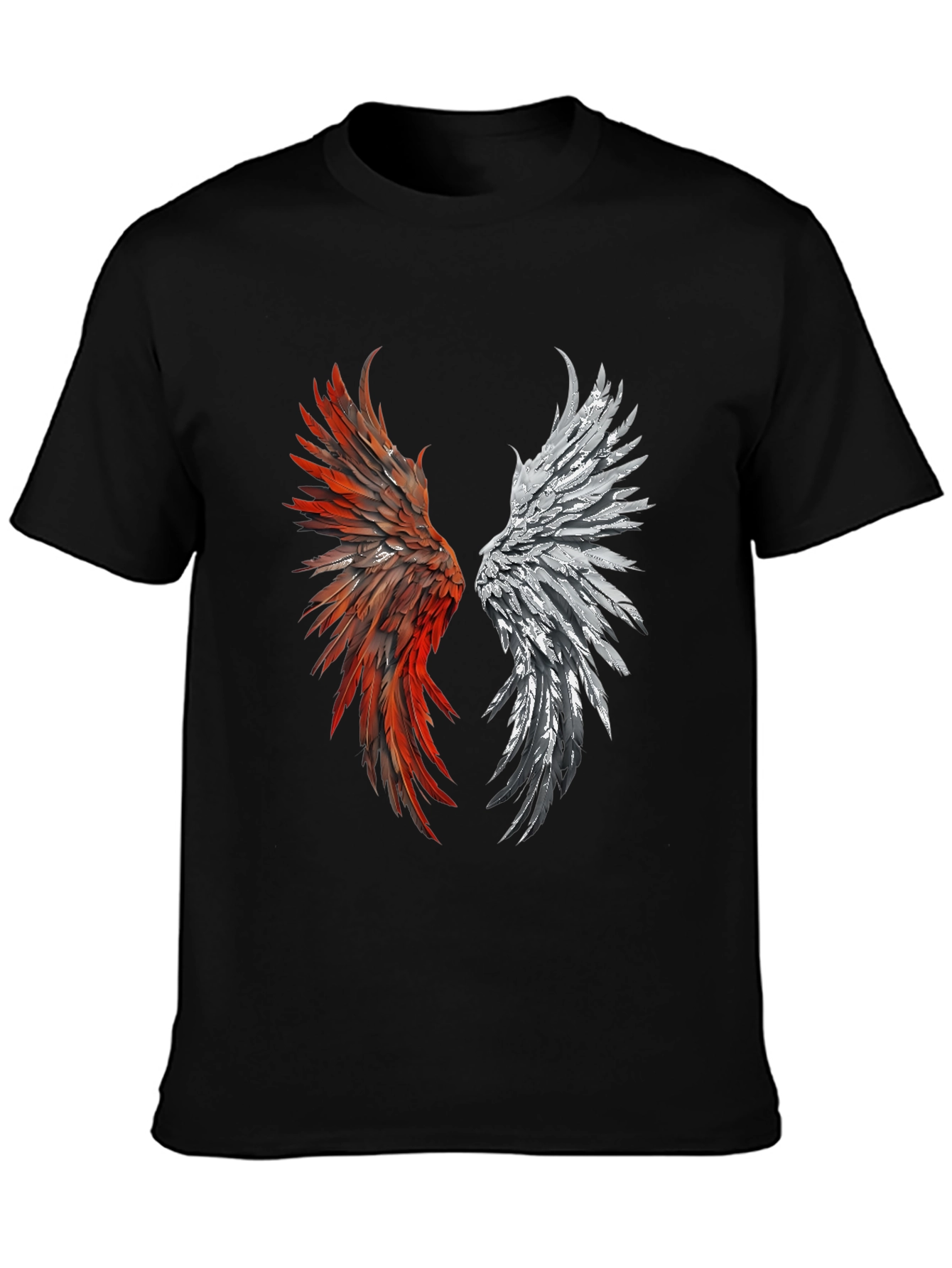 Winged Graphic T-Shirt - Red & Silver Feather Design