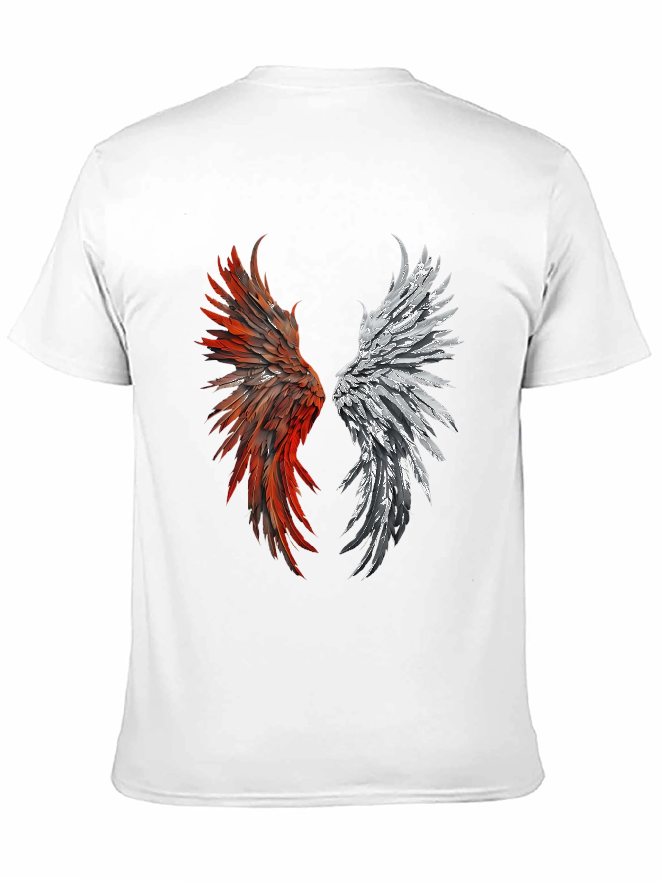 Winged Graphic T-Shirt - Red & Silver Feather Design