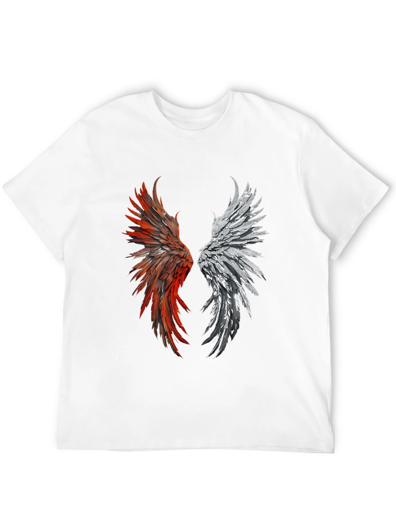 Winged Graphic T-Shirt - Red & Silver Feather Design