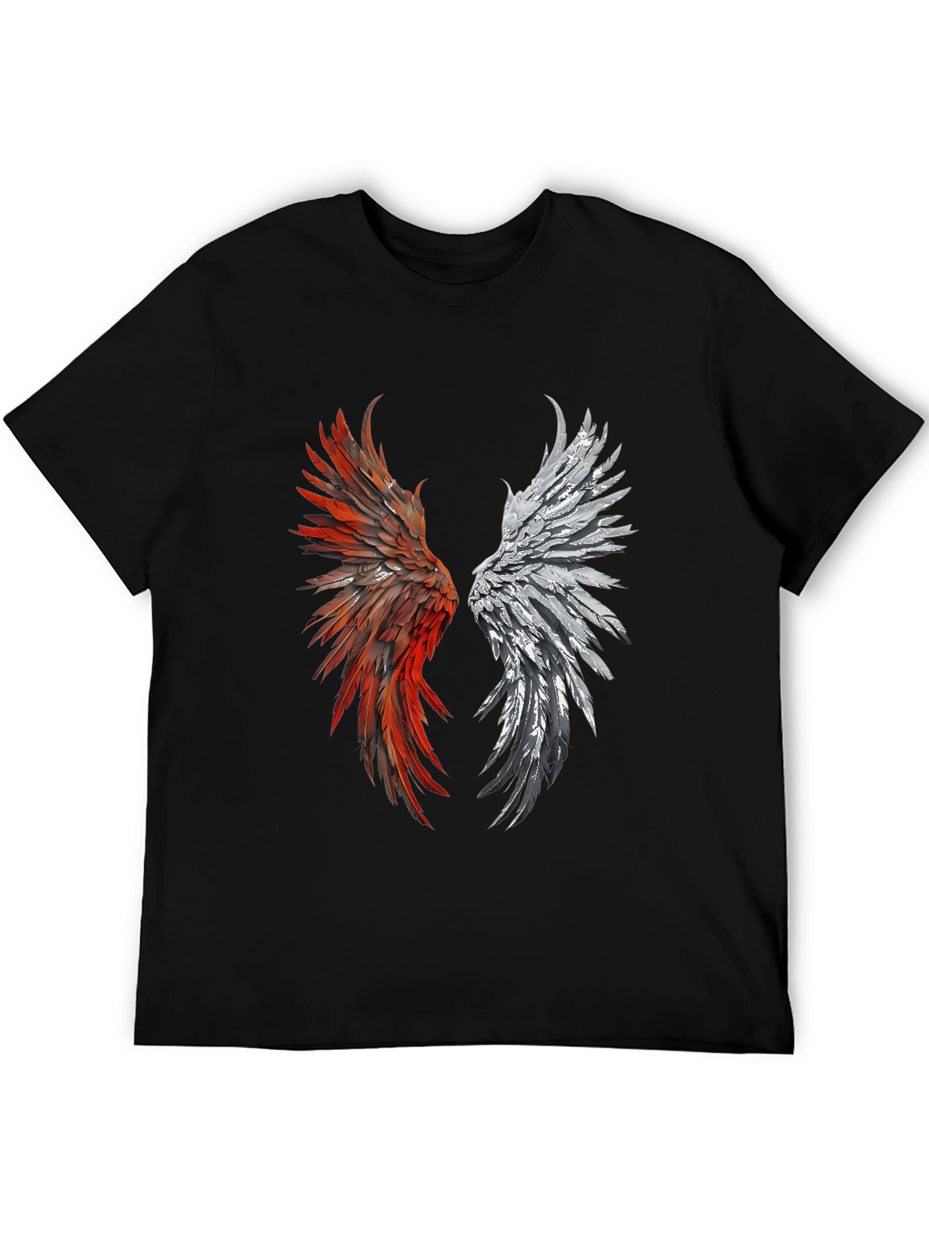 Winged Graphic T-Shirt - Red & Silver Feather Design