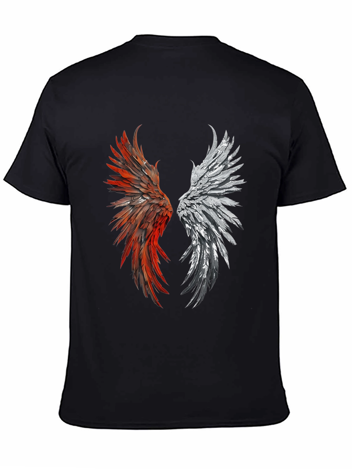 Winged Graphic T-Shirt - Red & Silver Feather Design
