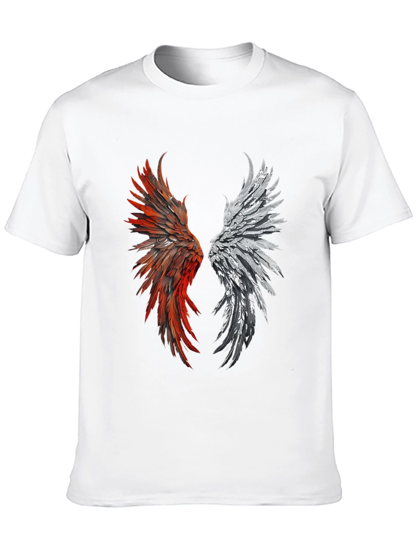 Winged Graphic T-Shirt - Red & Silver Feather Design