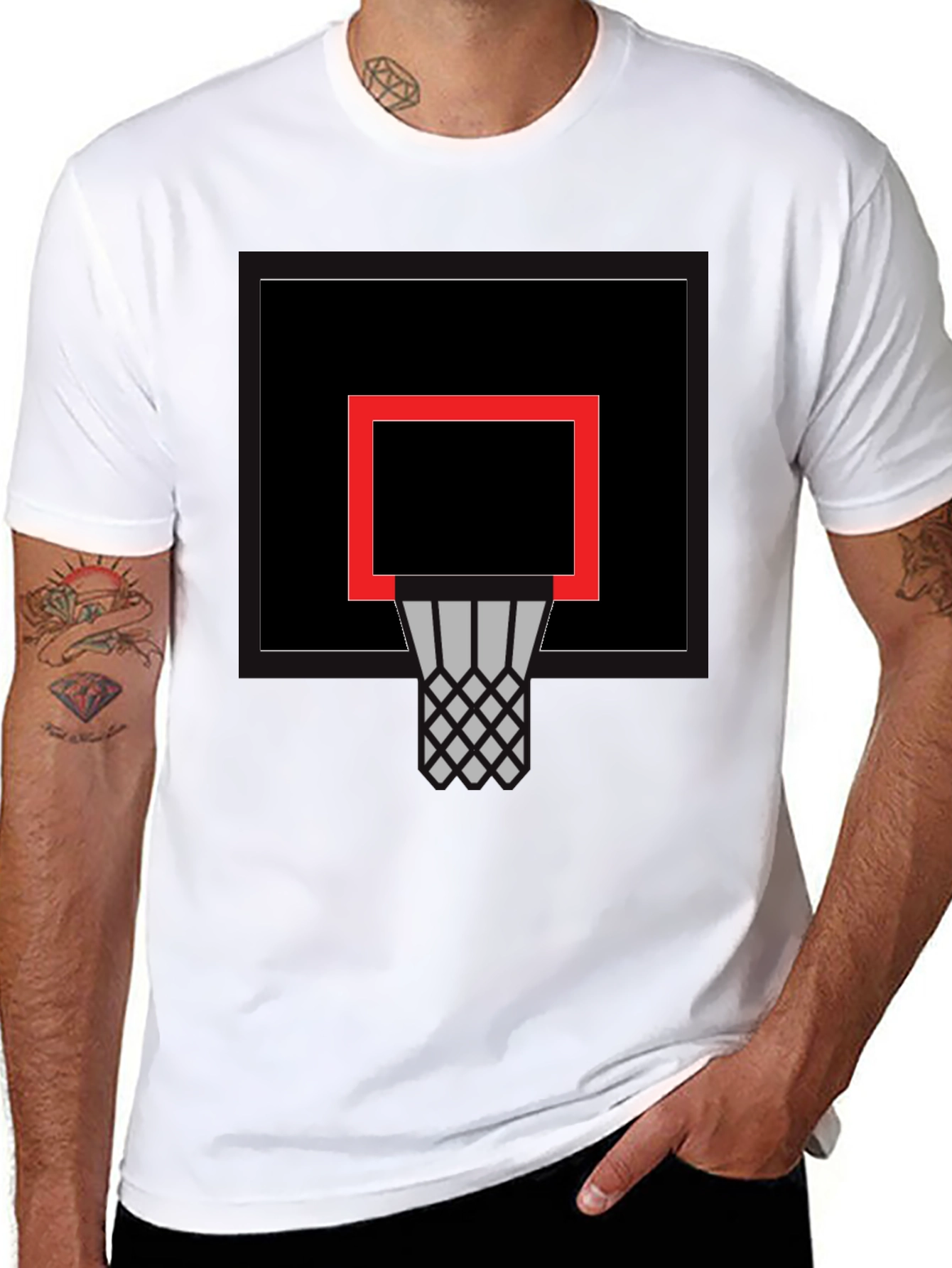 Basketball Hoop Graphic Tee - Black Cotton Comfort