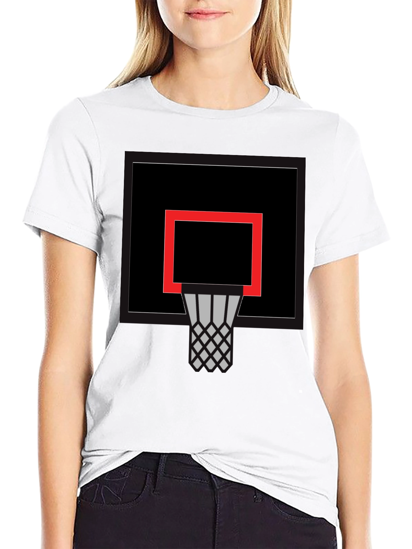 Basketball Hoop Graphic Tee - Black Cotton Comfort