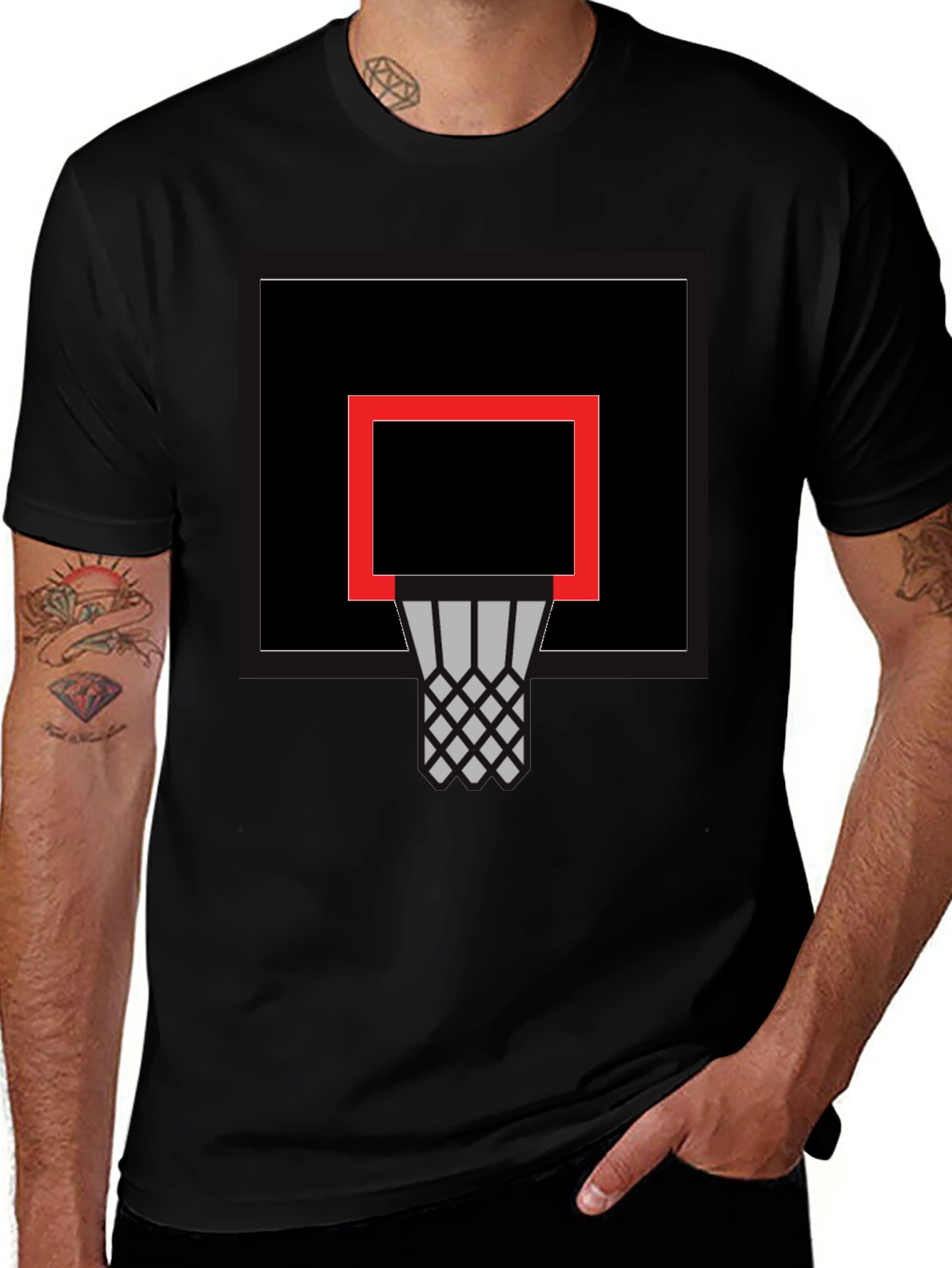 Basketball Hoop Graphic Tee - Black Cotton Comfort