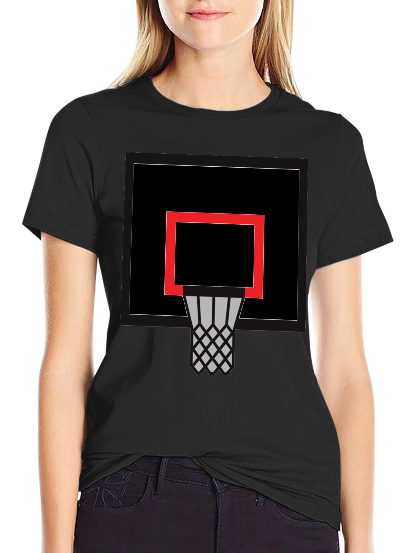 Basketball Hoop Graphic Tee - Black Cotton Comfort