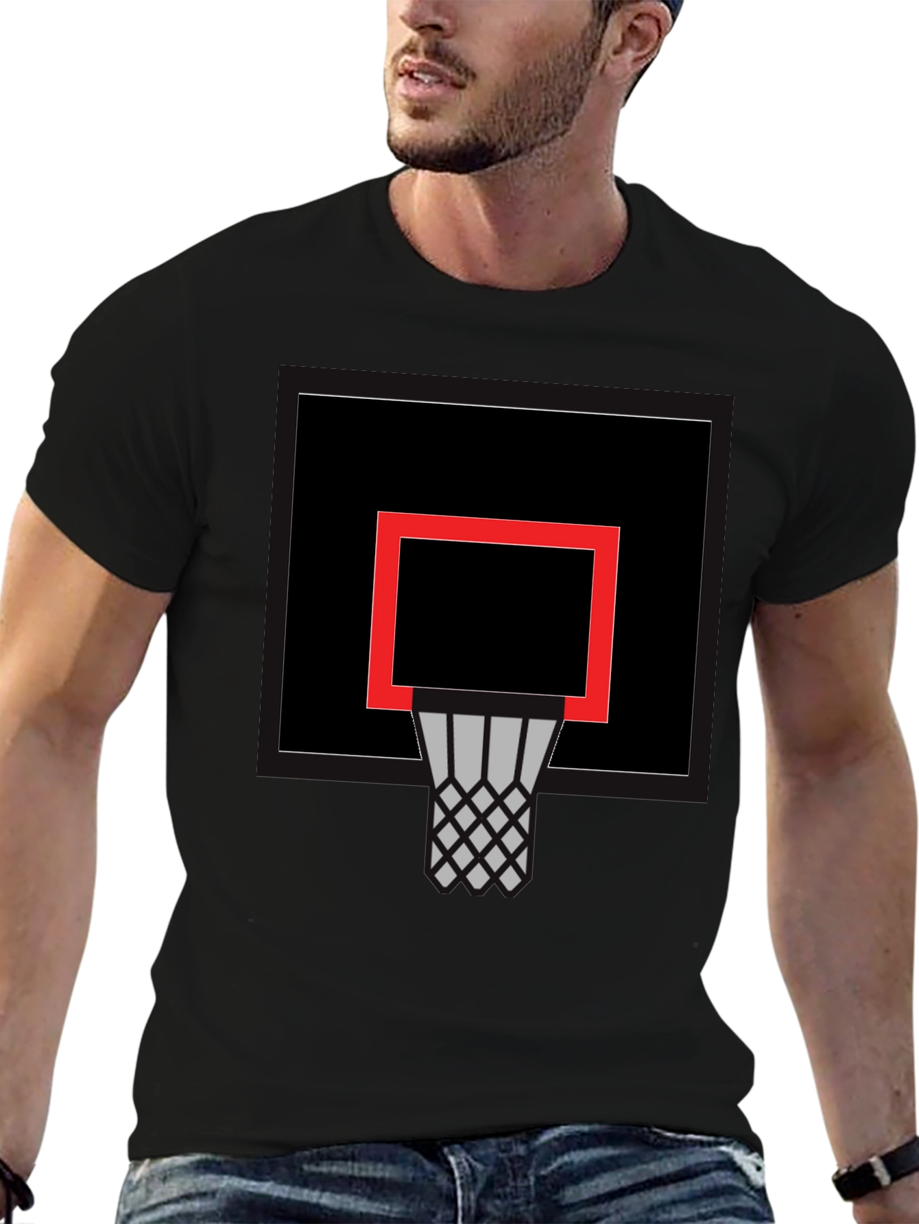 Basketball Hoop Graphic Tee - Black Cotton Comfort