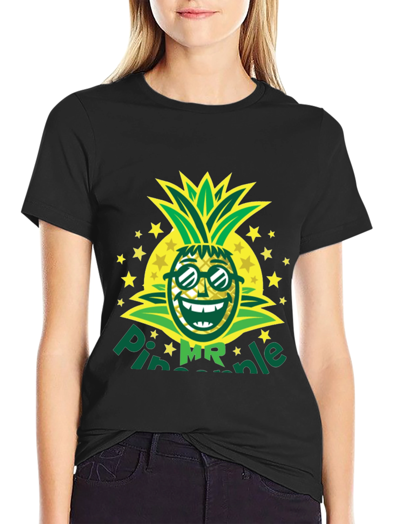 Mr. Pineapple Graphic T-Shirt - Black Cotton Tee