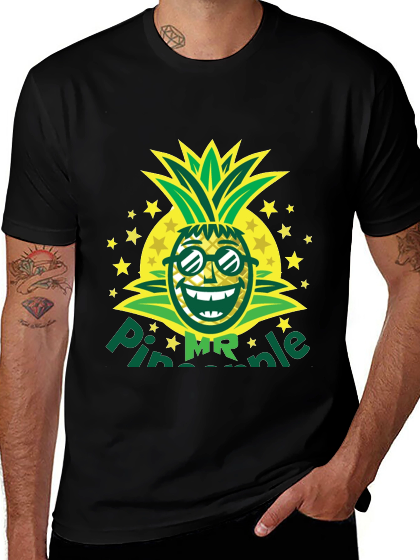 Mr. Pineapple Graphic T-Shirt - Black Cotton Tee