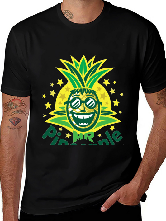Mr. Pineapple Graphic T-Shirt - Black Cotton Tee