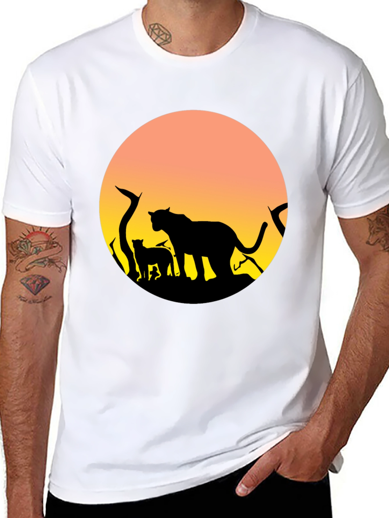Lion Silhouette Sunset Graphic T-Shirt