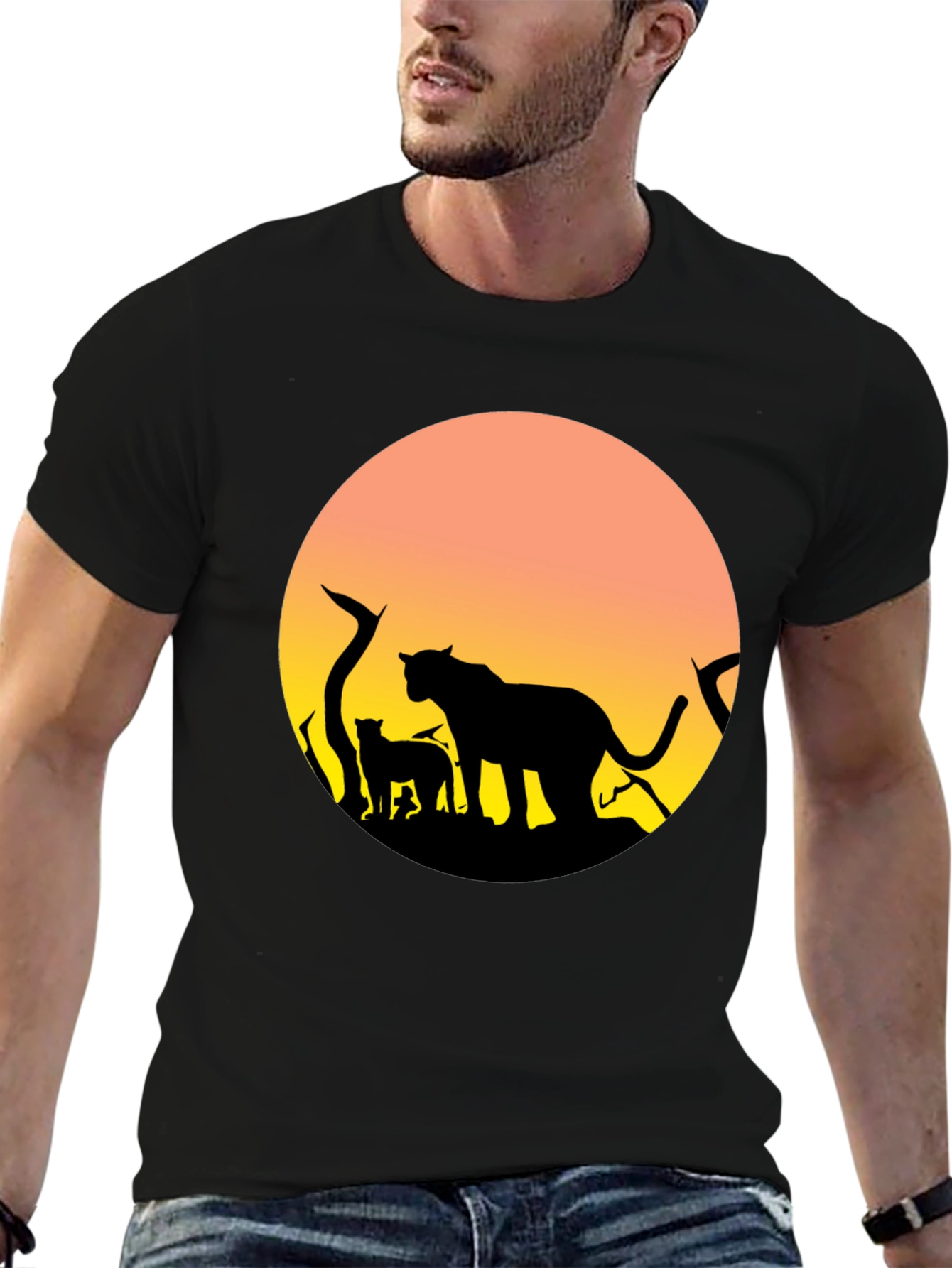 Lion Silhouette Sunset Graphic T-Shirt