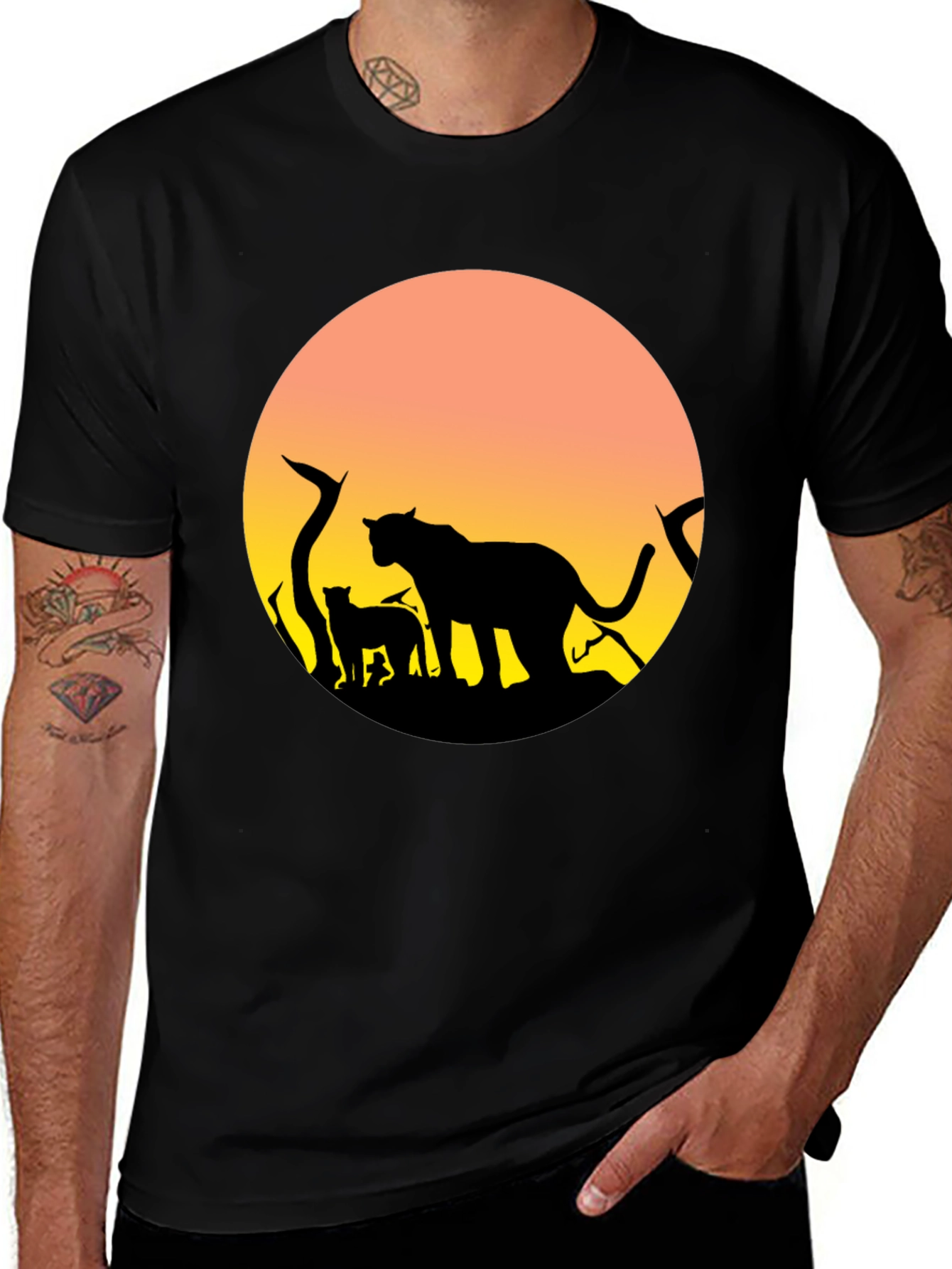 Lion Silhouette Sunset Graphic T-Shirt