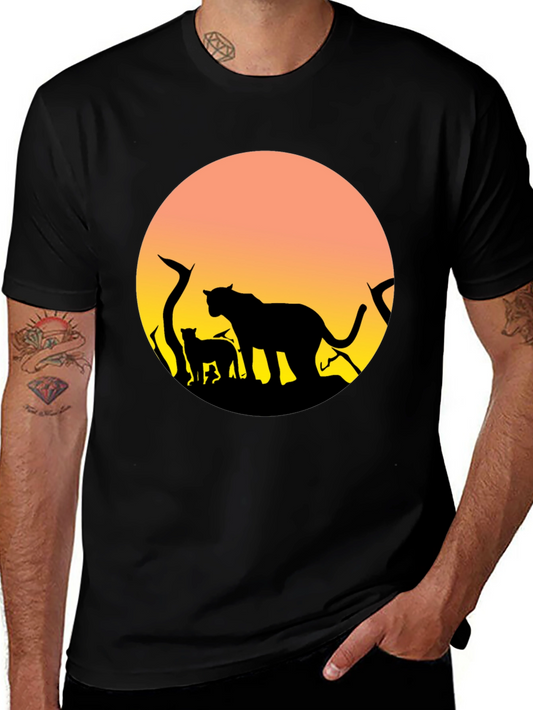 Lion Silhouette Sunset Graphic T-Shirt