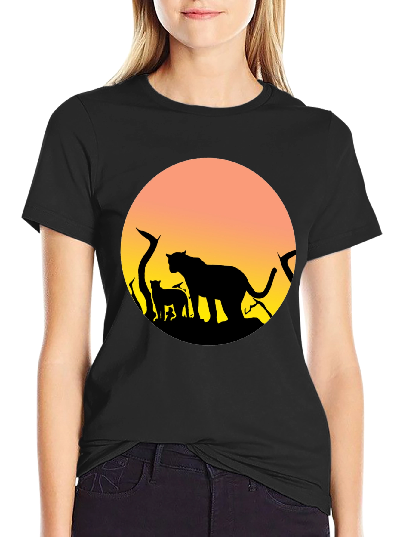 Lion Silhouette Sunset Graphic T-Shirt