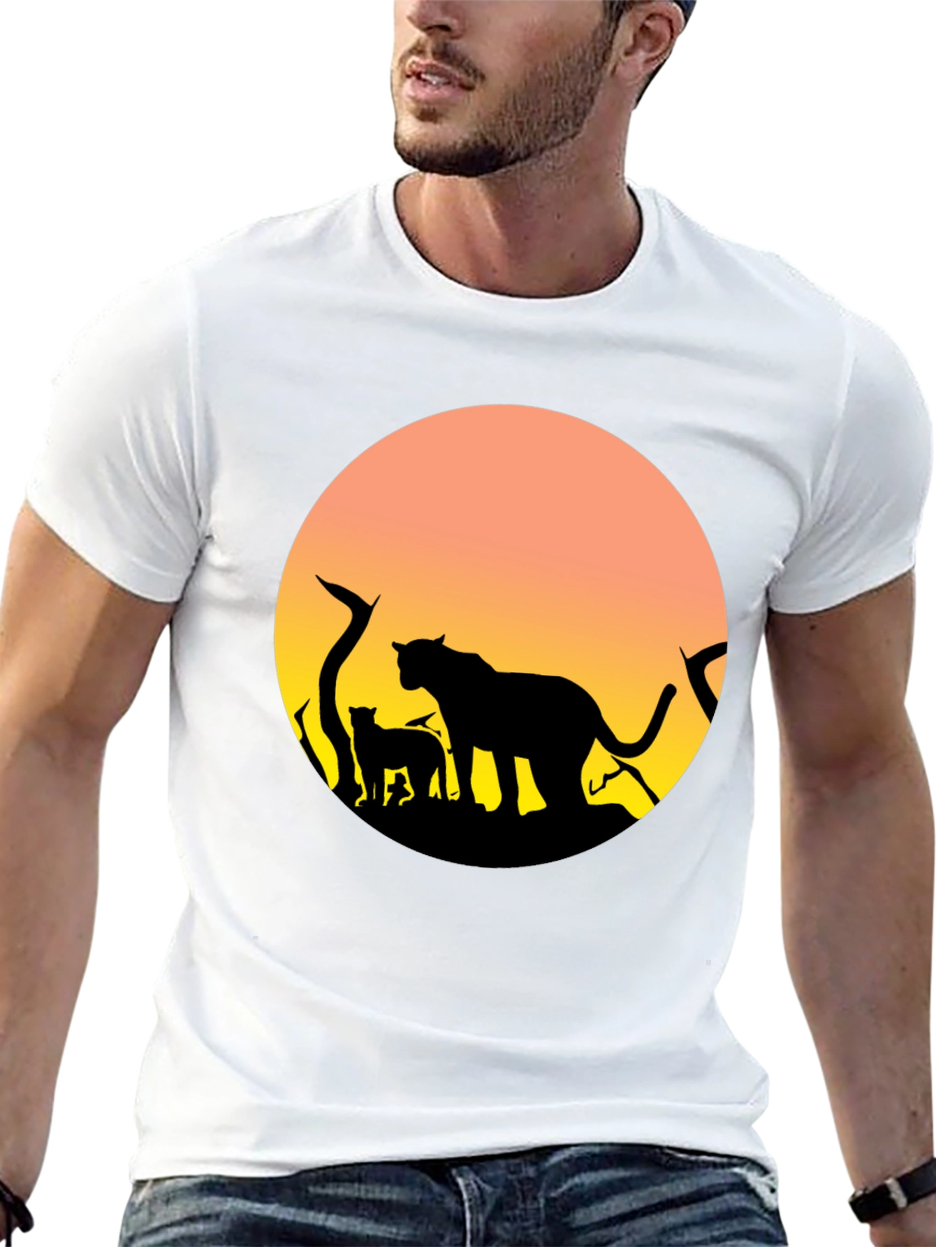 Lion Silhouette Sunset Graphic T-Shirt