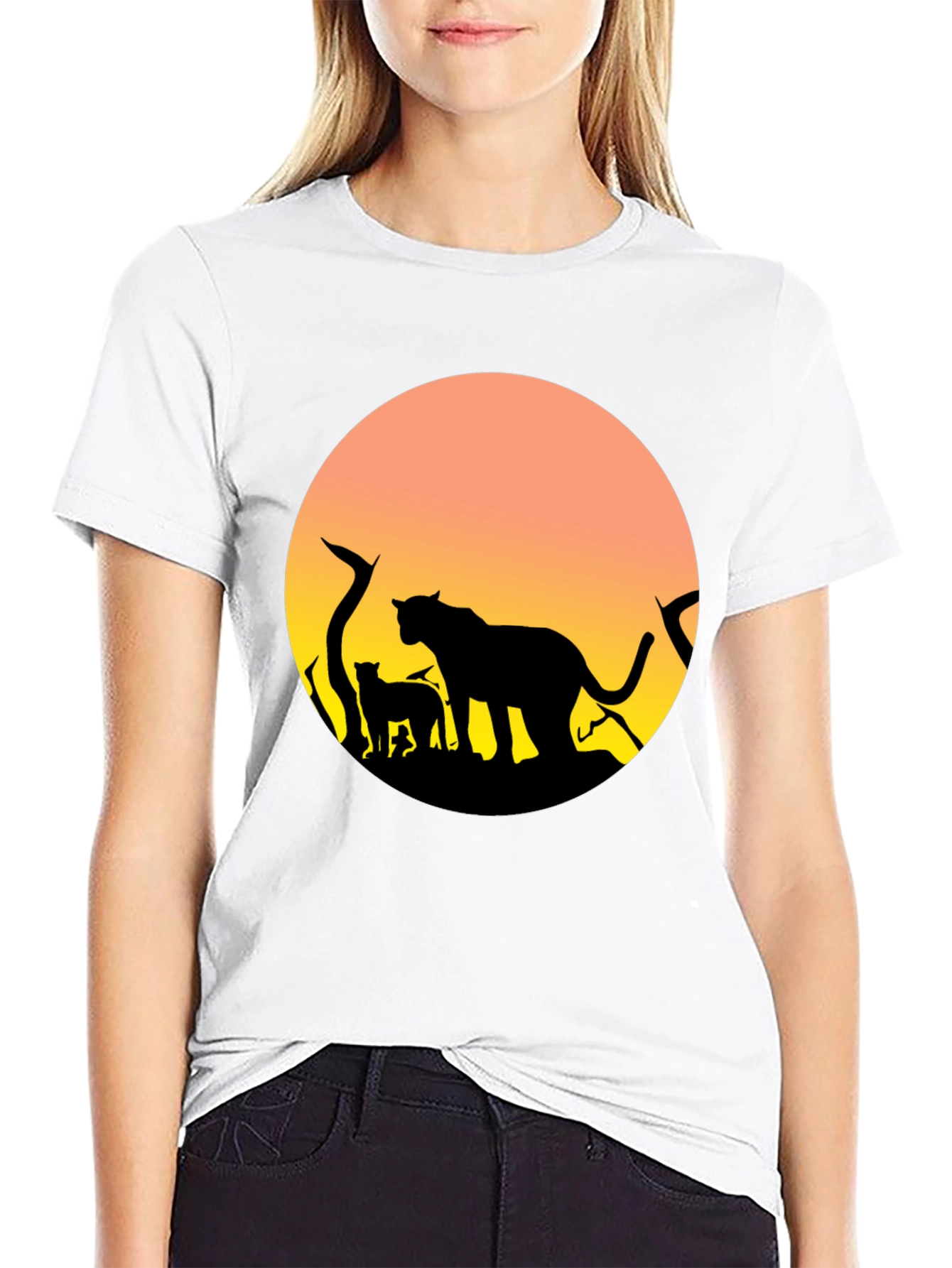 Lion Silhouette Sunset Graphic T-Shirt