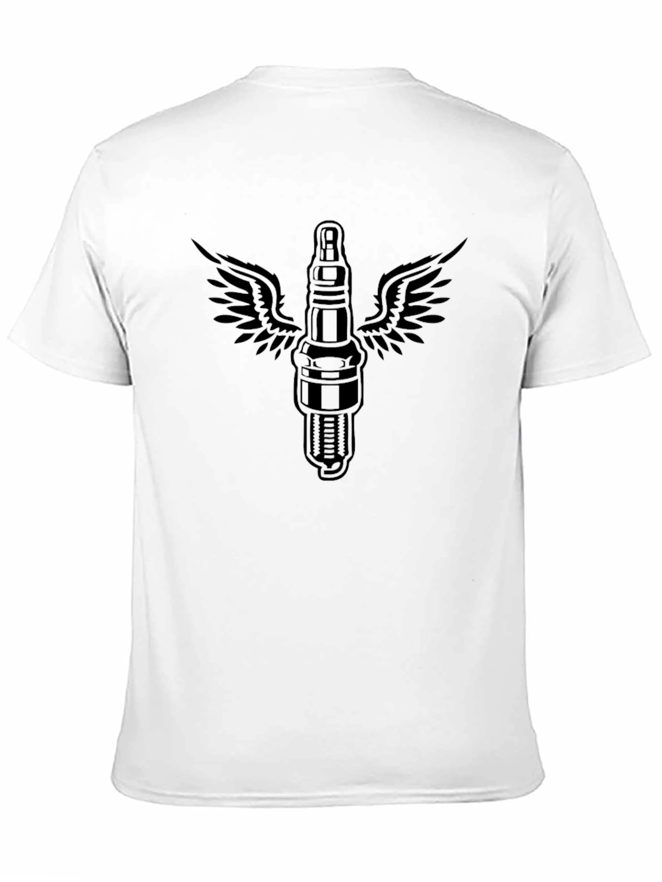 Mens Black T-Shirt with Flying Spark Plug Graphic