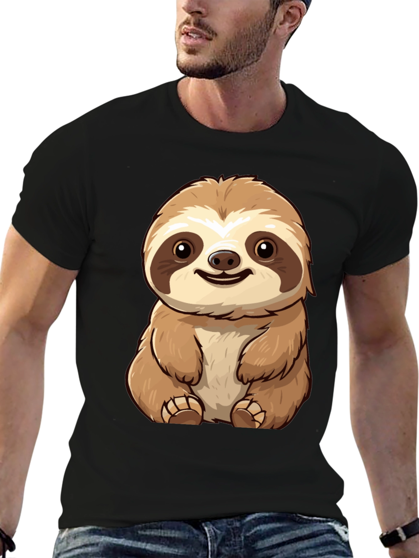 Cute Sloth Graphic Tee - Black T-Shirt
