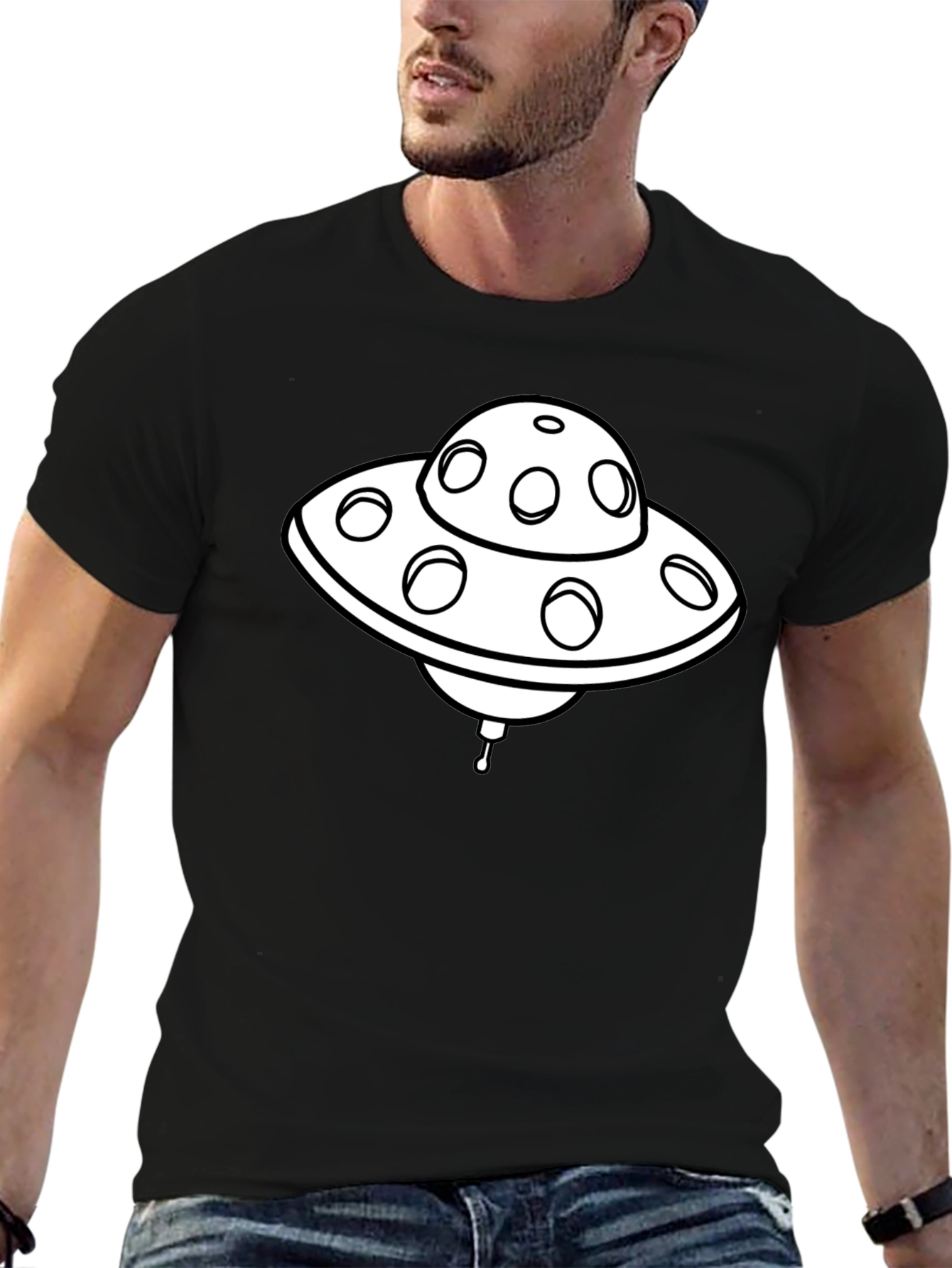 UFO Graphic T-Shirt - Black Cotton Blend