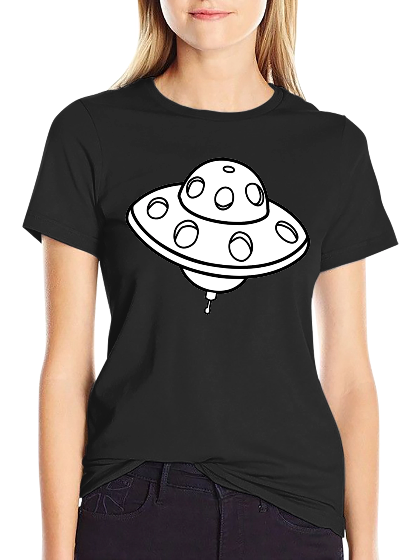 UFO Graphic T-Shirt - Black Cotton Blend