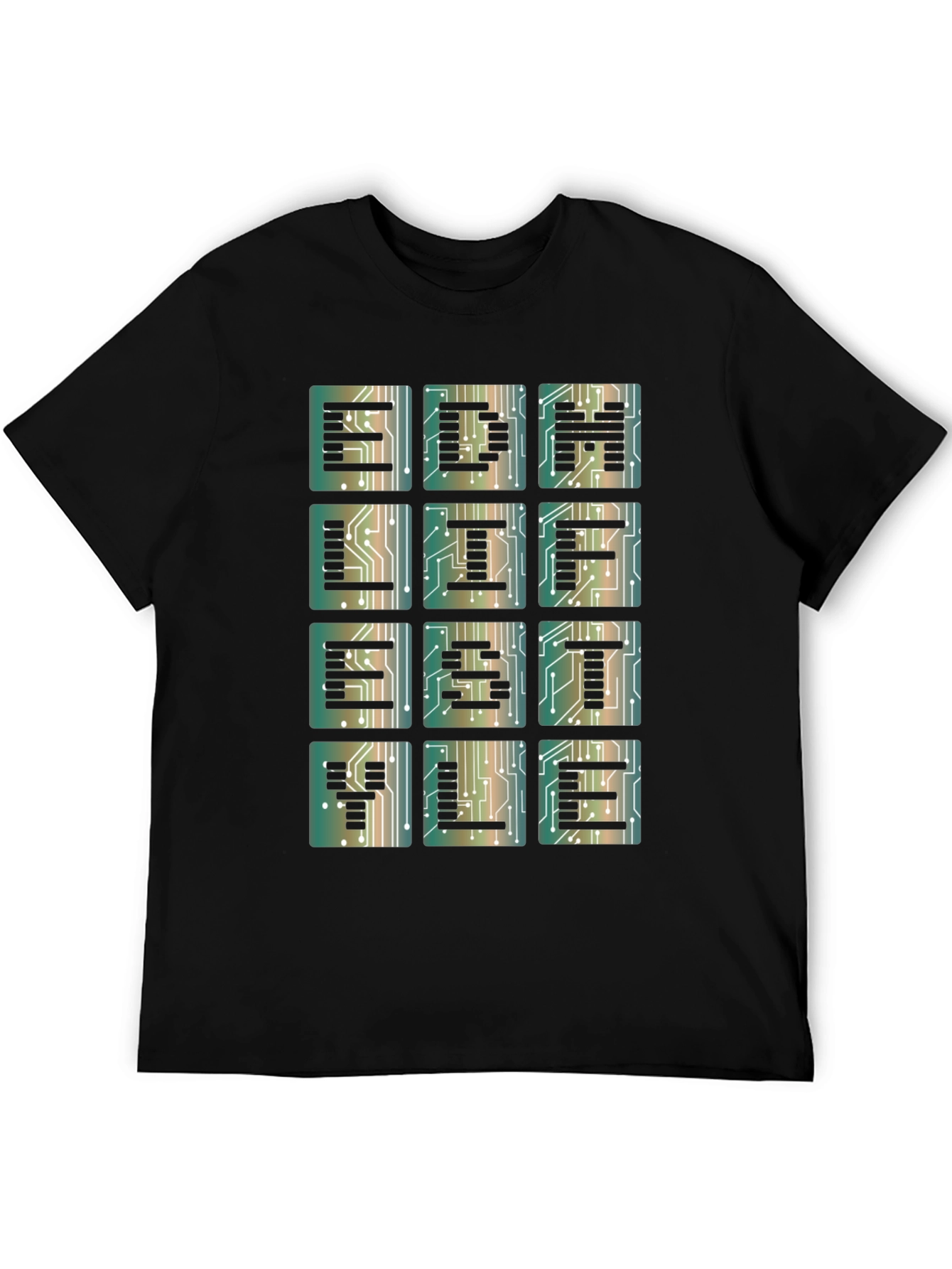 Electronic Circuit Board Letter Print Black T-Shirt