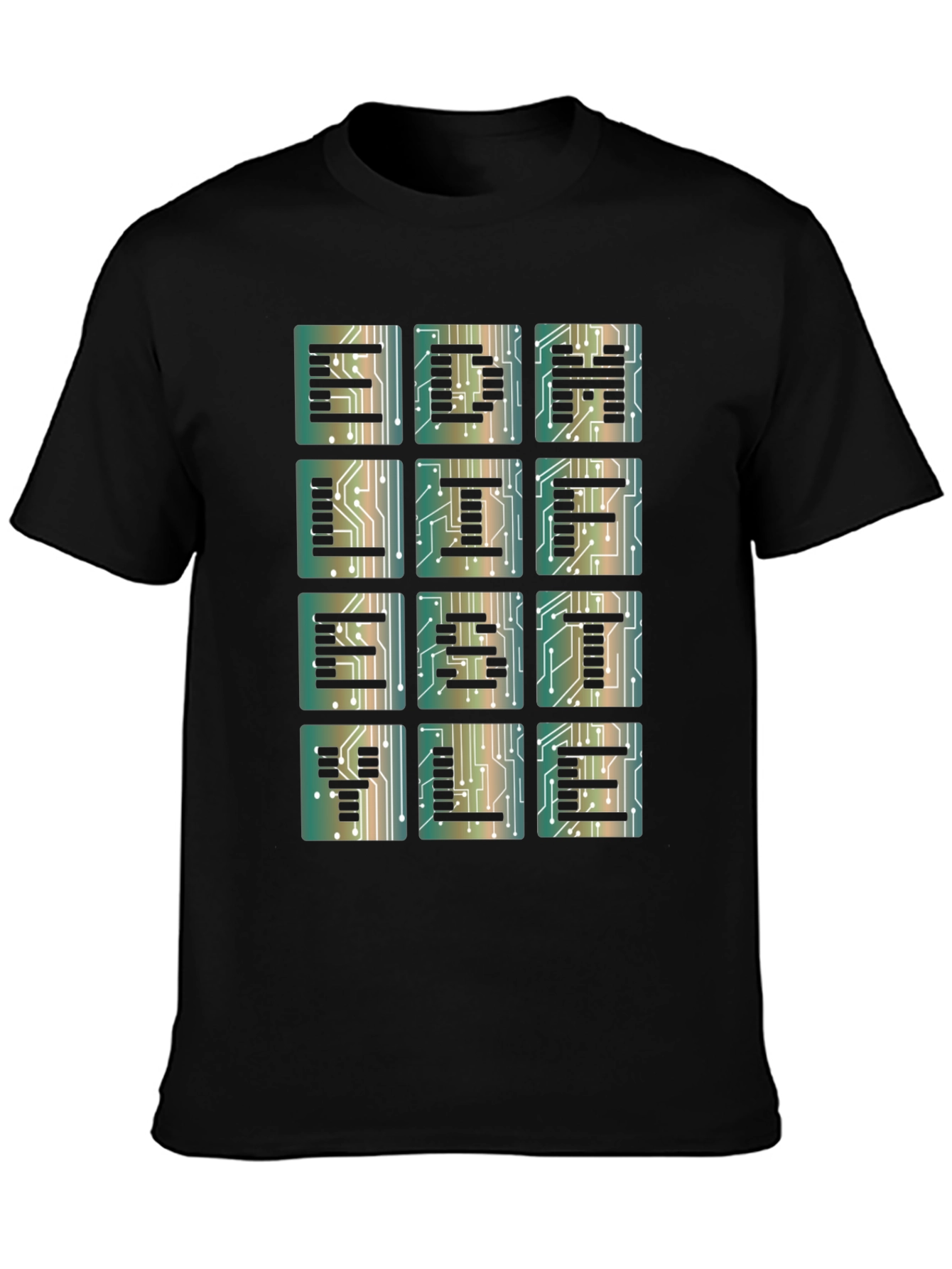 Electronic Circuit Board Letter Print Black T-Shirt