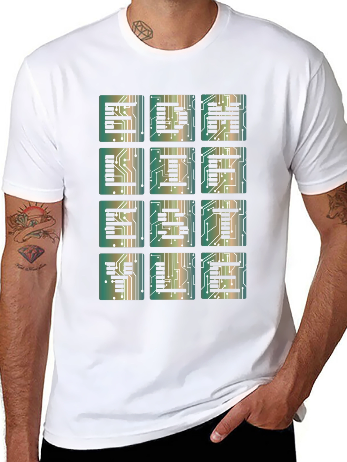 Electronic Circuit Board Letter Print Black T-Shirt