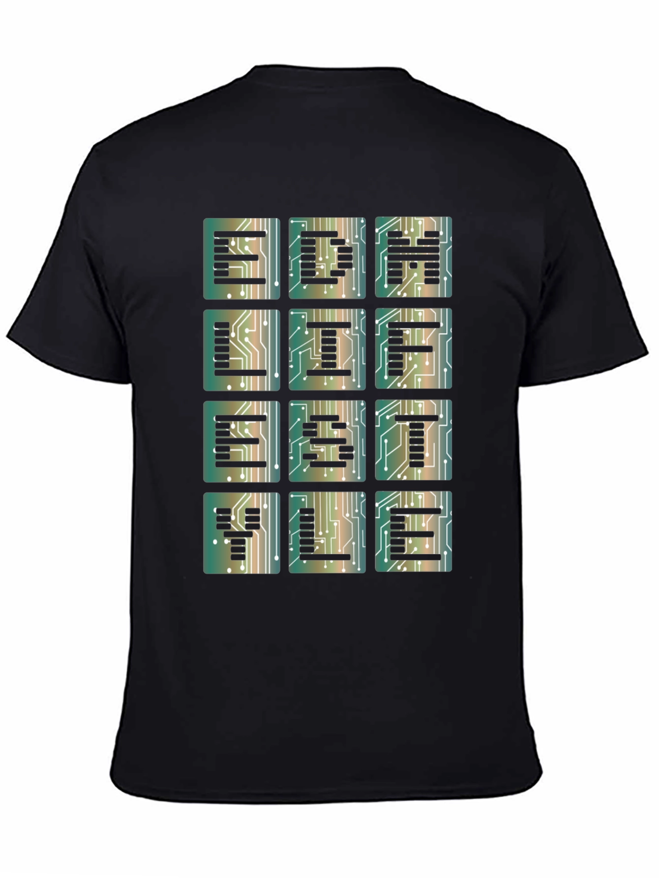 Electronic Circuit Board Letter Print Black T-Shirt