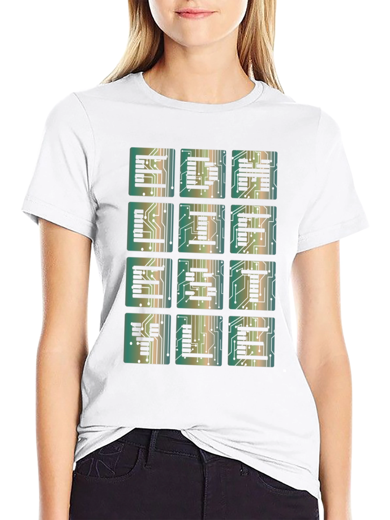 Electronic Circuit Board Letter Print Black T-Shirt
